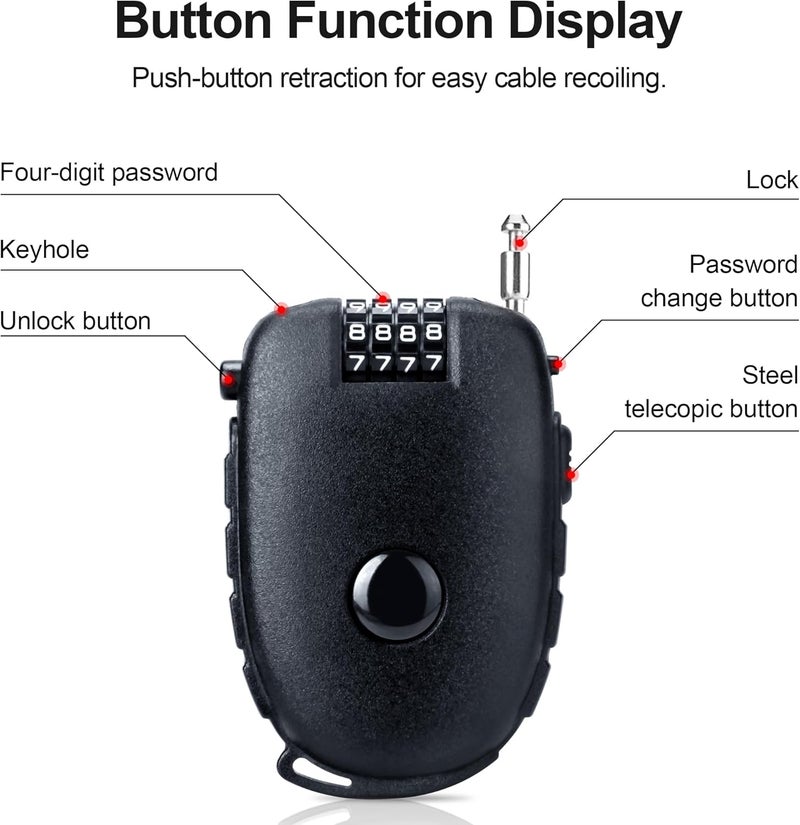 JAGASOL Motorcycle Helmet Lock, 4 Digit Combination 27.5 Inch Retractable Cable Lock for Snowboard, Bike Luggage Backpack Scooter Suitcase Ski, Small Multi-Function Secure Lock for Travel, Black - Image 2